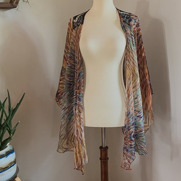 RYU Sheer Kimono Wrap with  Black Lace Back OS - Picture 2 of 6